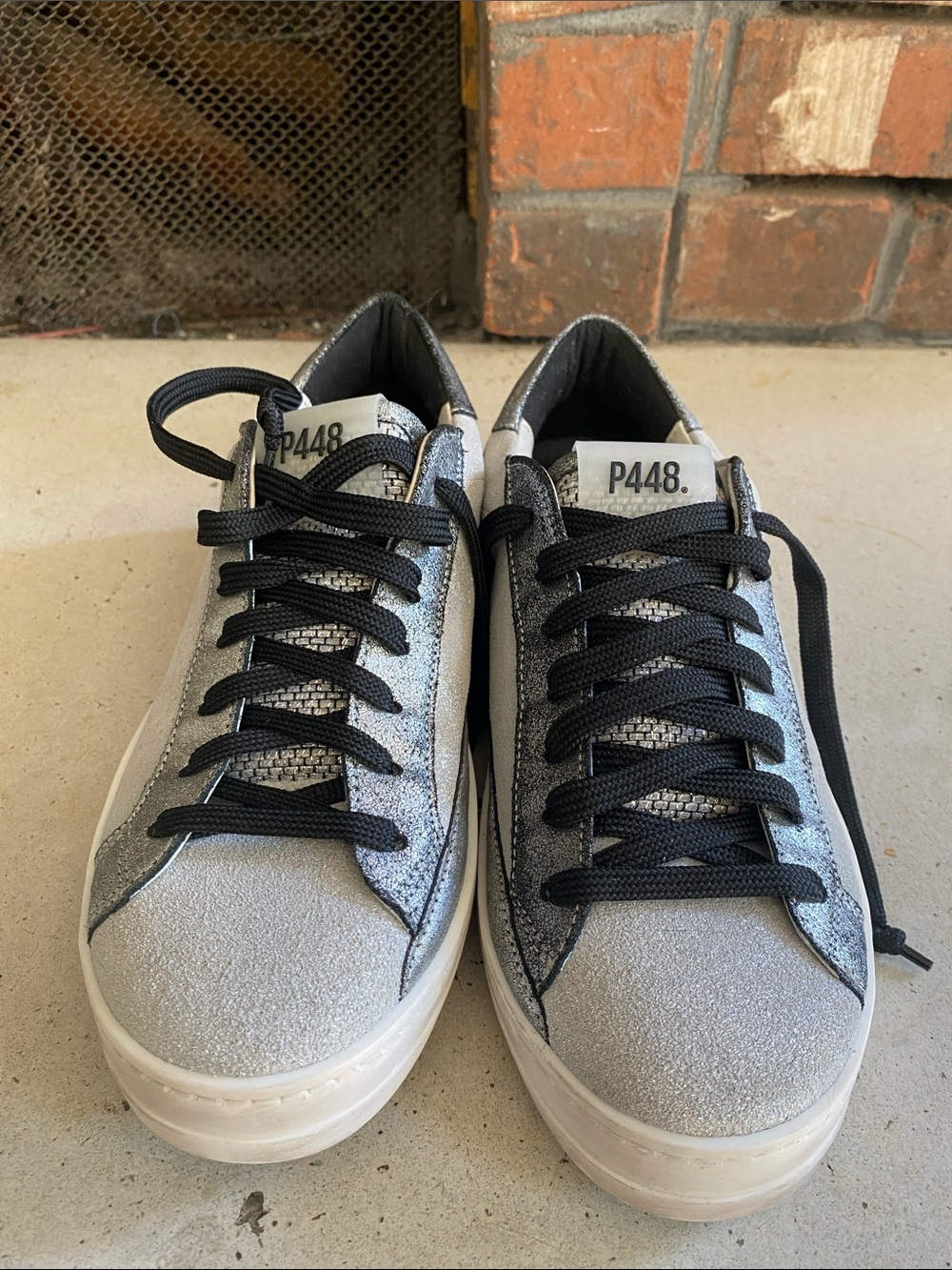 P448 Silver Low-Top Sneakers with Black Laces